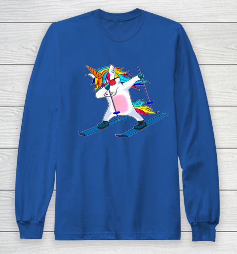 Skiing Unicorn Dabbing Funny Gift Long Sleeve T-Shirt 9