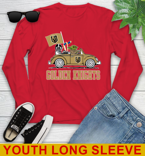 NHL Hockey Vegas Golden Knights Darth Vader Baby Yoda Driving Star Wars Shirt Youth Long Sleeve 11