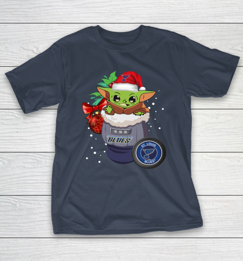 St.Louis Blues Christmas Baby Yoda Star Wars Funny Happy NHL T-Shirt 5