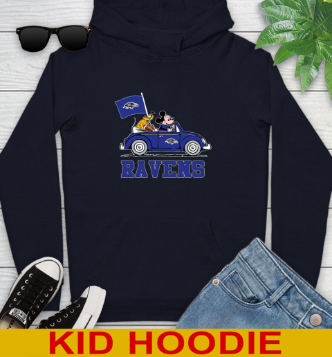 NFL Football Baltimore Ravens Pluto Mickey Driving Disney Shirt Youth Hoodie 4