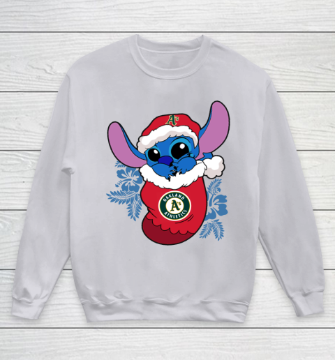 Oakland Athletics Christmas Stitch In The Sock Funny Disney MLB Youth Sweatshirt 4