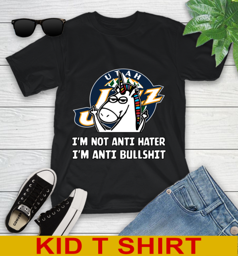 Utah Jazz NBA Basketball Unicorn I'm Not Anti Hater I'm Anti Bullshit Youth T-Shirt 2
