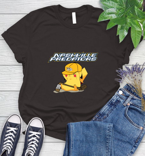 NHL Pikachu Hockey Sports Nashville Predators Women's T-Shirt 8