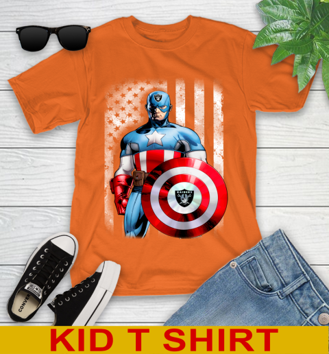 Oakland Raiders NFL Football Captain America Marvel Avengers American Flag Shirt Youth T-Shirt 8
