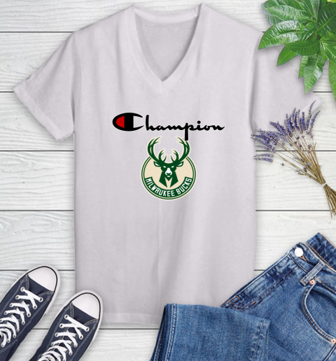 NBA Basketball Milwaukee Bucks Champion Shirt Women's V-Neck T-Shirt