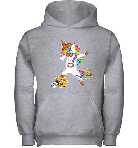 Football Dabbing Unicorn Steps On Helmet Chicago Bears Youth Hoodie