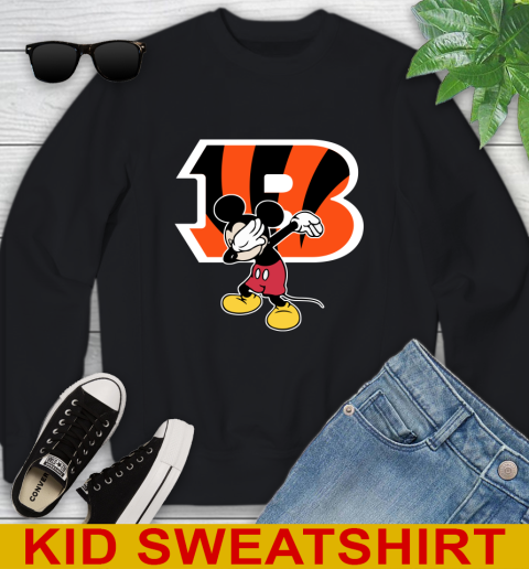 Cincinnati Bengals NFL Football Dabbing Mickey Disney Sports Youth Sweatshirt 2
