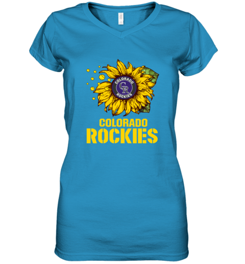 Colorado Rockiers Sunflower MLB Baseball Women's V-Neck T-Shirt