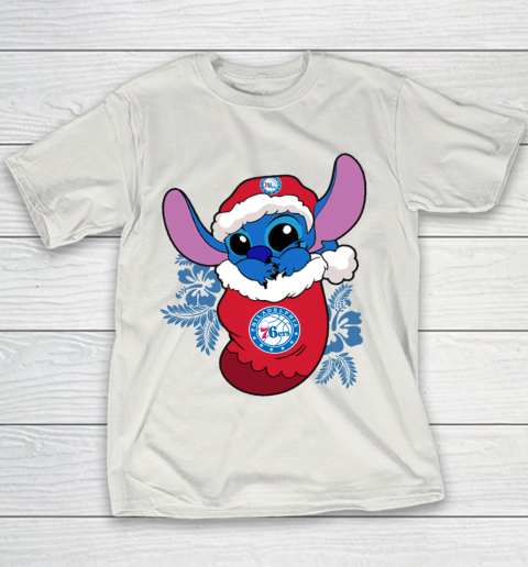 Philadelphia 76ers Christmas Stitch In The Sock Funny Disney NBA Youth T-Shirt 11