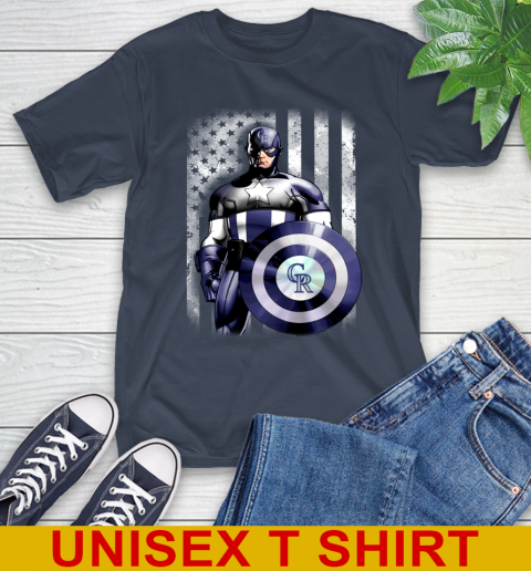 Colorado Rockies MLB Baseball Captain America Marvel Avengers American Flag Shirt T-Shirt 3