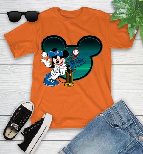 MLB Los Angeles Dodgers The Commissioner's Trophy Mickey Mouse Disney Youth T-Shirt 7