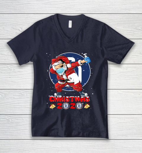 San Diego Padres Funny Santa Claus Dabbing Christmas 2020 MLB V-Neck T-Shirt 2