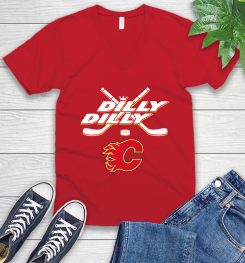NHL Calgary Flames Dilly Dilly Hockey Sports V-Neck T-Shirt 7