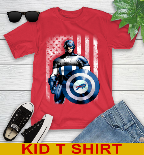 Buffalo Bills NFL Football Captain America Marvel Avengers American Flag Shirt Youth T-Shirt 11