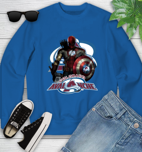 NHL Captain America Thor Spider Man Hawkeye Avengers Endgame Hockey Colorado Avalanche Youth Sweatshirt 8