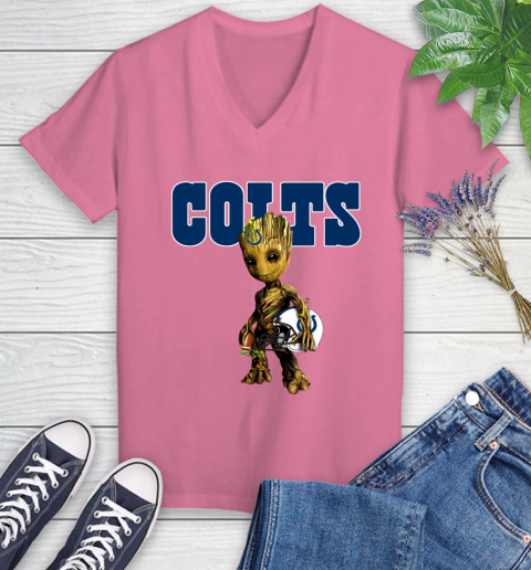 Indianapolis Colts NFL Football Groot Marvel Guardians Of The Galaxy Women's V-Neck T-Shirt 13
