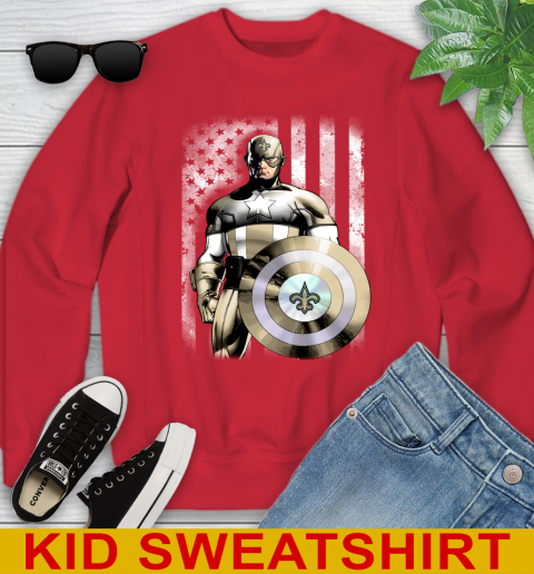 New Orleans Saints NFL Football Captain America Marvel Avengers American Flag Shirt Youth Sweatshirt 7