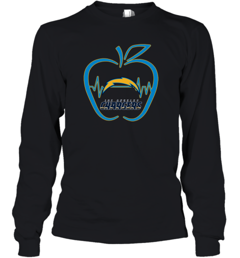 Apple Heartbeat Teacher Symbol Los Angeles Chargers Youth Long Sleeve