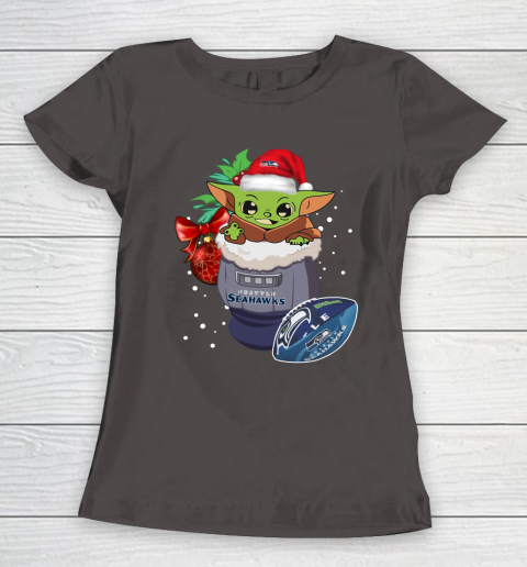 Seattle Seahawks Christmas Baby Yoda Star Wars Funny Happy NFL Women's T-Shirt 8