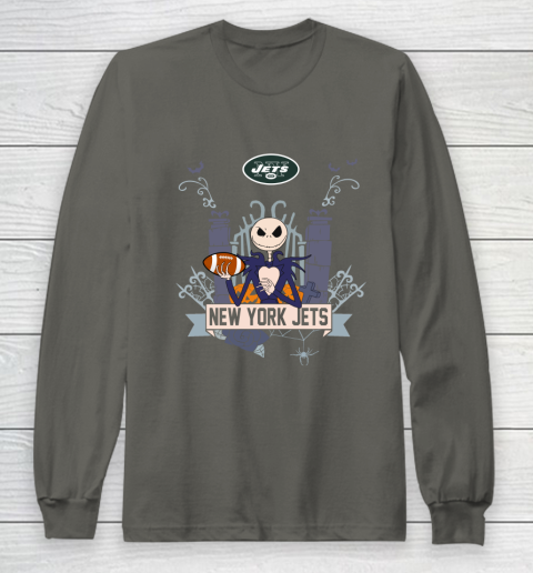 NFL New York Jets Football Jack Skellington Halloween Long Sleeve T-Shirt 5