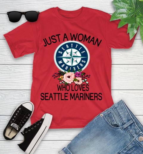 MLB Just A Woman Who Loves Seattle Mariners Baseball Sports Youth T-Shirt 8