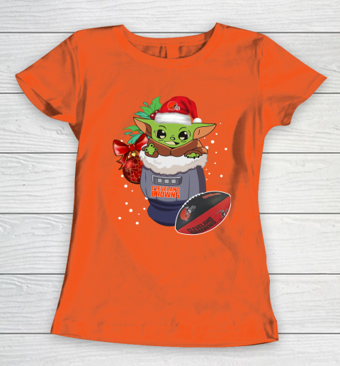 Cleveland Browns Christmas Baby Yoda Star Wars Funny Happy NFL Women's T-Shirt 5