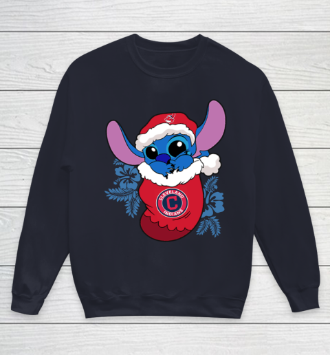 Cleveland Indians Christmas Stitch In The Sock Funny Disney MLB Youth Sweatshirt 3