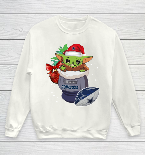 Dallas Cowboys Christmas Baby Yoda Star Wars Funny Happy NFL Youth Sweatshirt 2