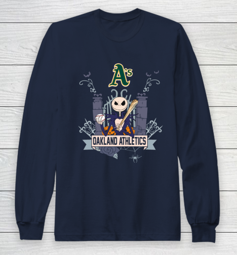MLB Oakland Athletics Baseball Jack Skellington Halloween Long Sleeve T-Shirt 2