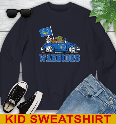 NBA Basketball Golden State Warriors Darth Vader Baby Yoda Driving Star Wars Shirt Youth Sweatshirt 3