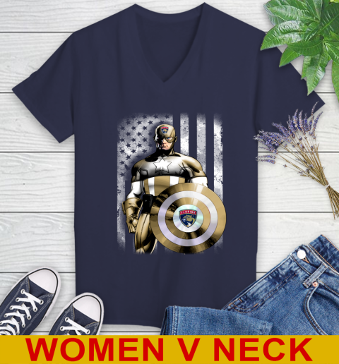 Florida Panthers NHL Hockey Captain America Marvel Avengers American Flag Shirt Women's V-Neck T-Shirt 12