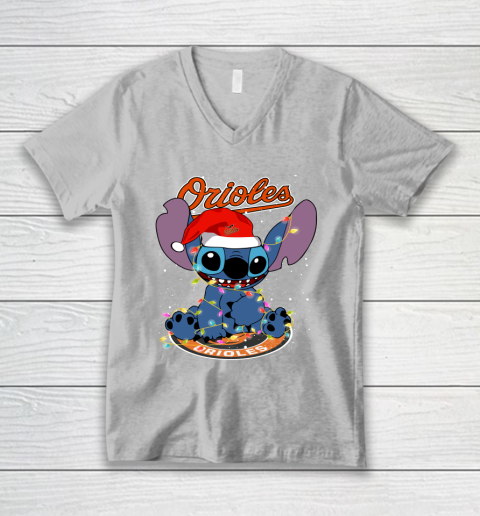 Baltimore Orioles MLB noel stitch Baseball Christmas V-Neck T-Shirt 2