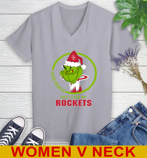 Houston Rockets NBA Christmas Grinch I Hate People But I Love My Favorite Basketball Team Women's V-Neck T-Shirt 5