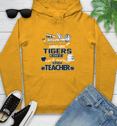 Detroit Tigers MLB I'm A Difference Making Student Caring Baseball Loving Kinda Teacher Youth Hoodie 2