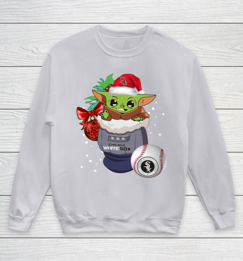 Chicago White Sox Christmas Baby Yoda Star Wars Funny Happy MLB Youth Sweatshirt 4