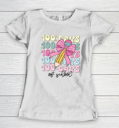 100 Days of School Girls Coquette Bow 100th Day of School Women's T-Shirt