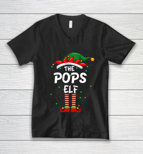 Mens The Pops Elf Family Matching Group Papa Dad Christmas Pajama V-Neck T-Shirt