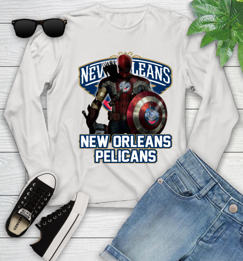 New Orleans Pelicans NBA Basketball Captain America Thor Spider Man Hawkeye Avengers Youth Long Sleeve