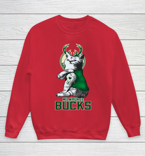 NBA Basketball My Cat Loves Milwaukee Bucks Youth Sweatshirt 7