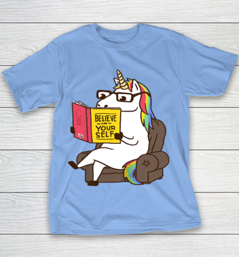 Unicorn Shirt Believe in Yourself Motivational Book Lover Youth T-Shirt 10