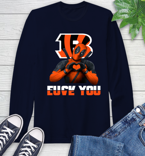 NHL Cincinnati Bengals Deadpool Love You Fuck You Football Sports Long Sleeve T-Shirt 3
