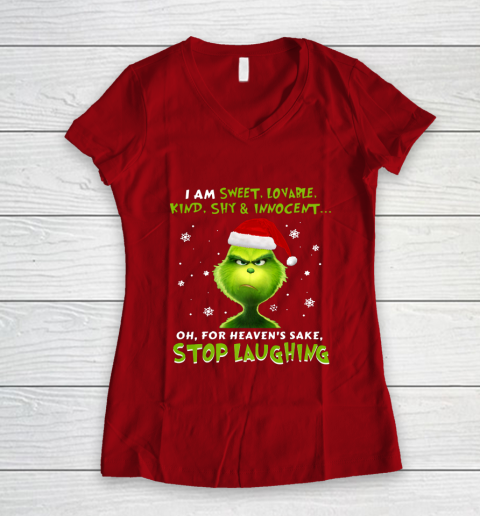 I Am Sweet Lovable Kind Shy Innocent Grinch Christmas Women's V-Neck T-Shirt 8
