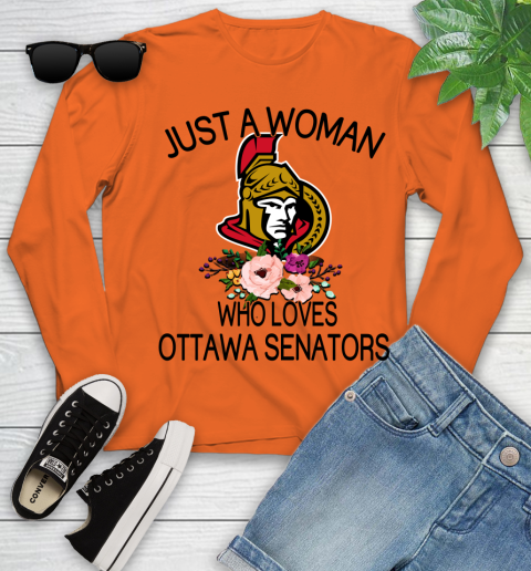 NHL Just A Woman Who Loves Ottawa Senators Hockey Sports Youth Long Sleeve 2