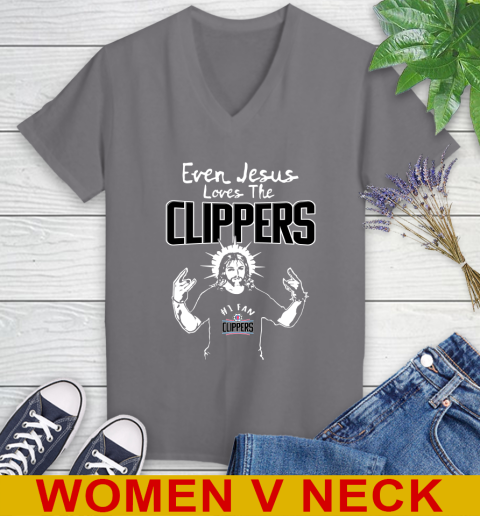 LA Clippers NBA Basketball Even Jesus Loves The Clippers Shirt Women's V-Neck T-Shirt 11