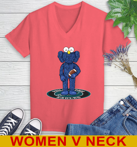 NFL Football Philadelphia Eagles Kaws Bff Blue Figure Shirt Women's V-Neck T-Shirt 7