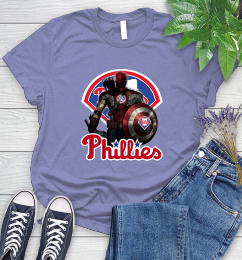 MLB Captain America Thor Spider Man Hawkeye Avengers Endgame Baseball Philadelphia Phillies Women's T-Shirt 11