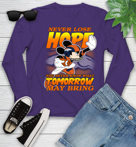 Denver Broncos NFL Football Mickey Disney Never Lose Hope Youth Long Sleeve 4