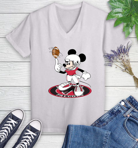 NFL Football Atlanta Falcons Cheerful Mickey Disney Shirt Women's V-Neck T-Shirt 2