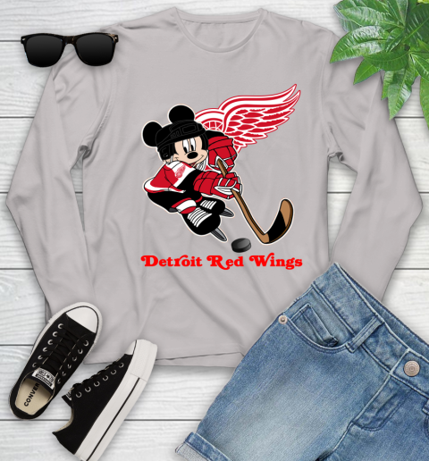 NHL Detroit Red Wings Mickey Mouse Disney Hockey T Shirt Youth Long Sleeve 24