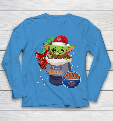 New York Knicks Christmas Baby Yoda Star Wars Funny Happy NBA Youth Long Sleeve 7